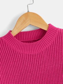 SHEIN Tween Girl Solid Drop Shoulder Sweater - Hot Pink - View 4