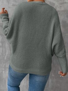 SHEIN Unity Plus Dolman Sleeve Overlap Collar Jumper Without Camisole - Grey - View 2