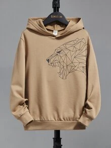 SHEIN 青少年男孩动物印花卫衣 - 卡其色 - 查看 1