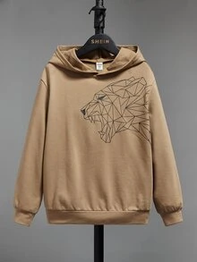 SHEIN 青少年男孩动物印花卫衣 - 卡其色 - 查看 3