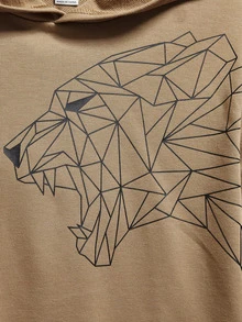 SHEIN 青少年男孩动物印花卫衣 - 卡其色 - 查看 5