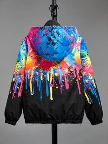 SHEIN Boys Reflective Splash Ink Print Teddy Lined Hooded Jacket - Multicolor - View 3