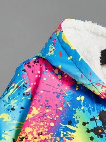 SHEIN Boys Reflective Splash Ink Print Teddy Lined Hooded Jacket - Multicolor - View 4