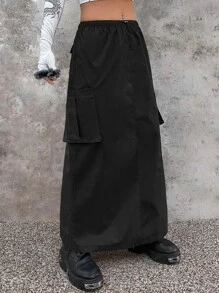 SHEIN ICON Gorpcore Pocket Side Drawstring Waist Parachute Skirt - Black - View 1