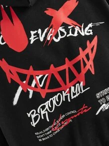 SHEIN 男孩卡通和字母圖案連帽衫