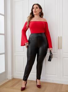 SHEIN Clasi Quần Plus Size màu trơn Thanh lịch - màu đen - Xem 3