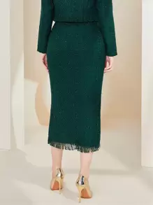 Modelyn 前紐扣毛邊粗花呢半身裙