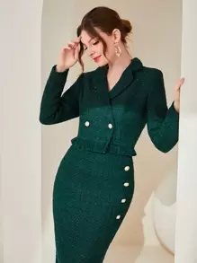 Modelyn 前紐扣毛邊粗花呢半身裙