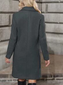SHEIN LUNE Lapel Collar Dual Pocket Double Button Overcoat - Dark Grey - View 2