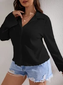 SHEIN EZwear Áo thun Plus size Nút phía trước Giải trí - màu đen - Xem 3