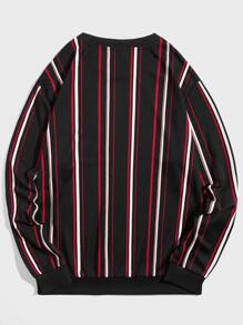 GENTILAND Loose Fit Men Striped Panel Design Sweatshirt - Multicolor - View 2