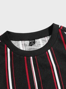 GENTILAND Loose Fit Men Striped Panel Design Sweatshirt - Multicolor - View 3