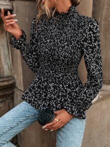 SHEIN Clasi 碎花荷叶边袖荷叶边衬衫荷叶边上衣