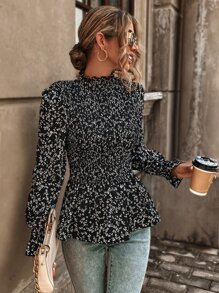 SHEIN Clasi 碎花荷叶边袖荷叶边衬衫荷叶边上衣