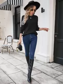 SHEIN Essnce 秋冬圆领蝙蝠袖毛衣、长袖上衣