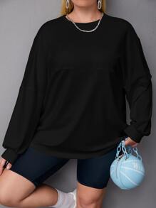 CovetEZ Plus Letter Graphic Drop Shoulder Tee - Black - View 2