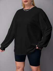 CovetEZ Plus Letter Graphic Drop Shoulder Tee - Black - View 3