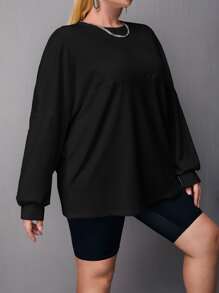 CovetEZ Plus Letter Graphic Drop Shoulder Tee - Black - View 5