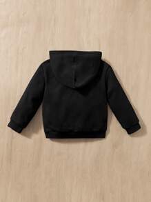 SHEIN 女婴爱心印花袋鼠口袋卫衣 - 黑色 - 查看 2