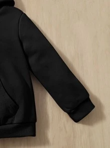 SHEIN 女婴爱心印花袋鼠口袋卫衣 - 黑色 - 查看 3