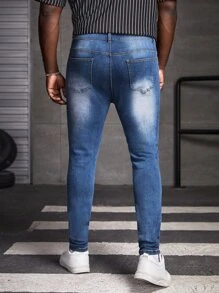 Manfinity VCAY Hombres Jeans ajustados desgarro algodón - Azul lavado medio - Ver 2
