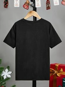 SHEIN Boys Christmas Print Tee - Black - View 2