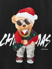 SHEIN Boys Christmas Print Tee - Black - View 3