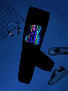 SHEIN Boys Reflective Flare Cartoon Graphic Joggers - Black - View 1