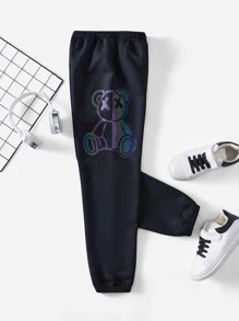 SHEIN Boys Reflective Flare Cartoon Graphic Joggers - Black - View 2