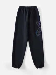 SHEIN Boys Reflective Flare Cartoon Graphic Joggers - Black - View 3