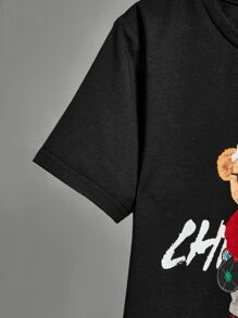 SHEIN Boys Christmas Print Tee - Black - View 4