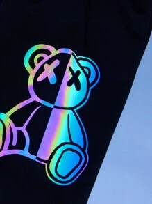 SHEIN Boys Reflective Flare Cartoon Graphic Joggers - Black - View 5