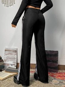 SHEIN ICON Slogan & Palm Tree Print Flare Leg Trousers - Multicolor - View 2