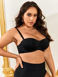 Plus Bow Front Push Up Bra - Black - View 3
