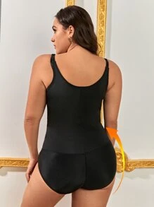 Plus Hook And Eye Crotchless Shapewear Bodysuit - Black - View 2