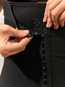 Plus Hook And Eye Crotchless Shapewear Bodysuit - Black - View 4