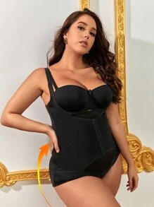 Plus Hook And Eye Crotchless Shapewear Bodysuit - Black - View 6