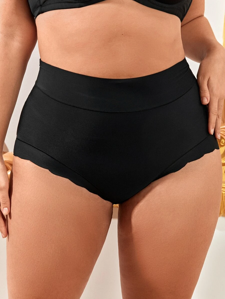 Plus Solid Simple Panty - Black - View 1