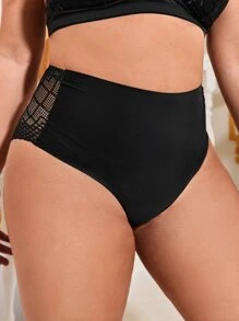 Lencería De Tanga Con Encaje De Contraste Plus - Negro - Ver 4