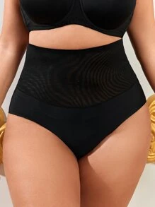 Plus Size High Waisted Black Casual Panties For Women With High Stretch Fabric - Black - View 1