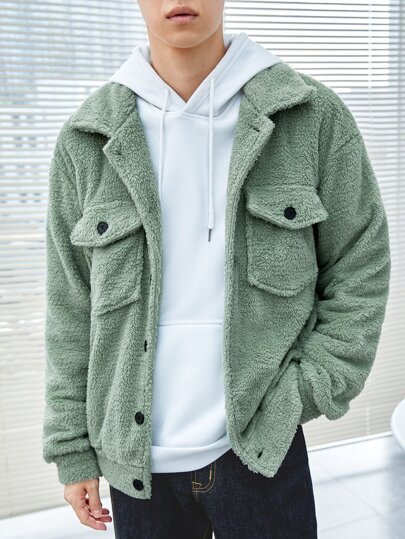 سترة رجالية بتصميم تيدي مناسب للجسم الضيق مع جيوب طية