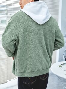 Manfinity Hypemode 男士實色寬鬆teddy夾克外套,帶有翻蓋口袋 - 薄荷綠 - 查看 2