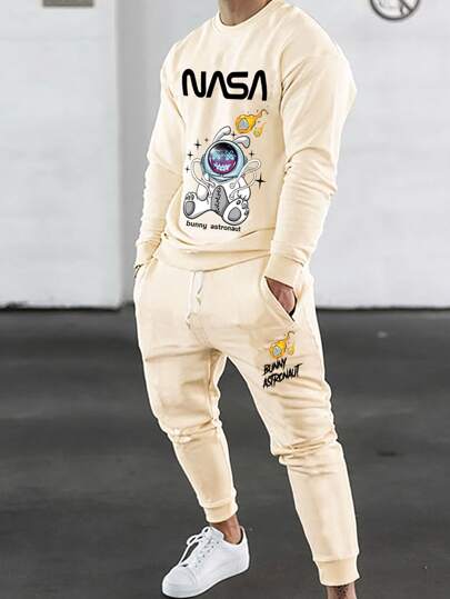 Guys Letter And Cartoon Graphic Sweatshirt & Sweatpants
