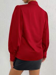 SHEIN Clasi 素色青果領燈籠袖襯衫 - 酒紅色 - 查看 2