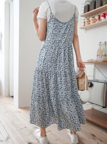 DAZY Vestido de tirantes con estampado floral bajo con fruncido - Azul - Ver 2