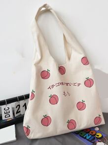 Japanese Letter & Peach Graphic Shopper Bag - Multicolor - View 2