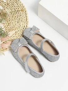 Giày búp bê trẻ em Nơ Bướm long lanh màu trơn Mary Jane - Bạc - Xem 3