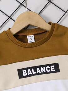 SHEIN 小男童字母圖案撞色衛衣和衛褲 - 彩色 - 查看 3