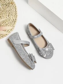 Giày búp bê trẻ em Nơ Bướm long lanh màu trơn Mary Jane - Bạc - Xem 4