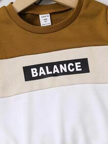 SHEIN 小男童字母圖案撞色衛衣和衛褲 - 彩色 - 查看 5